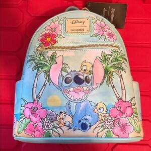 Loungefly Kids Stitch Tropical Mini Backpack - Light Blue & Pink